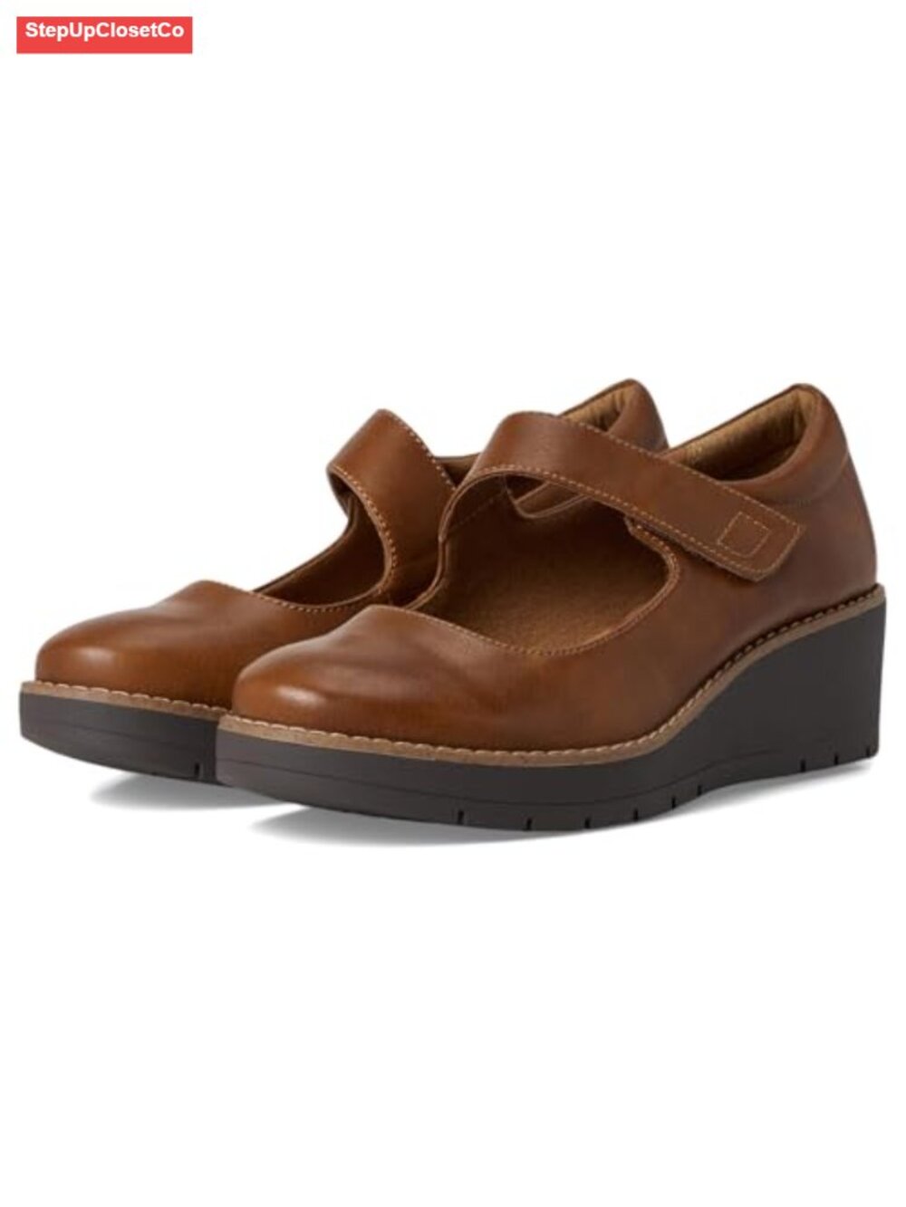 Women's Mary Jane Flats Hook Loop Closure Faux Leather Wedge Heel Comfort